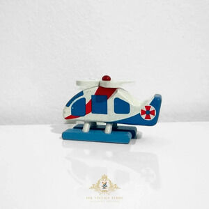 NWT Cute Mini Wooden Rescue Chopper Airplane Red, White & Blue Kids Toys Ages 5+
